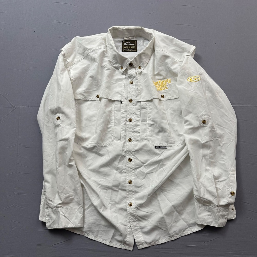 Drake Clothing Company Southern Miss Fishing Shirt White XL Ventilated